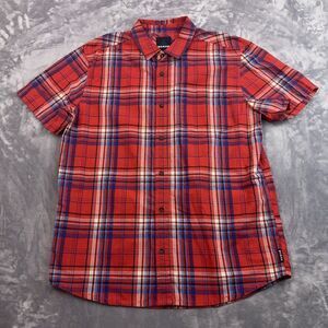prAna Men's Red Plaid Benton Short Sleeve Button Up Shirt Size Large